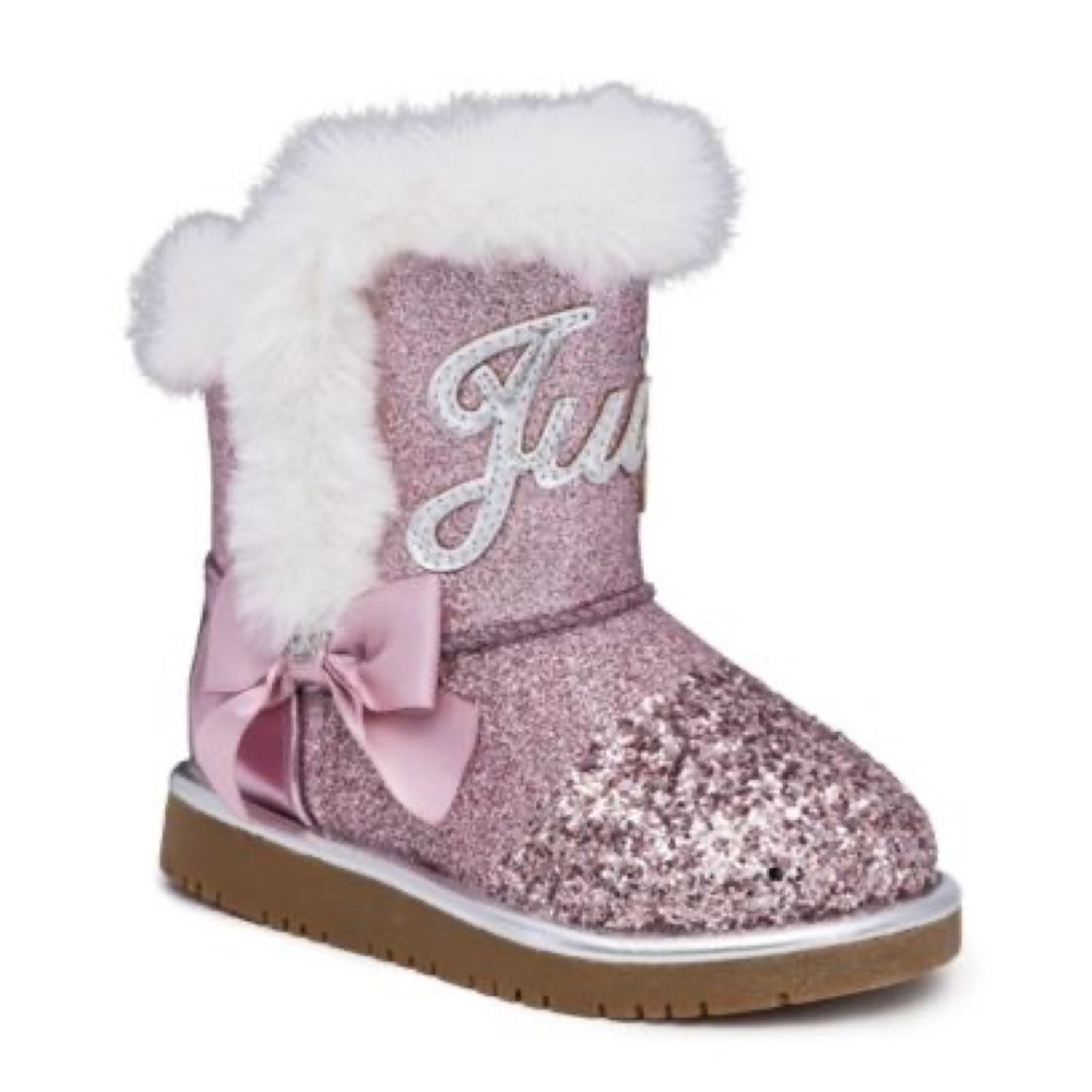 Juicy Couture Girls Lil Banning Glitter Rose Pink Faux Fur Lined Winter Boots